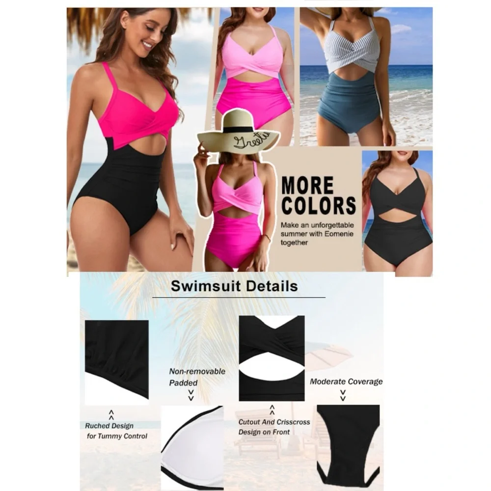 One Piece Swimsuits Tummy Control Cutout High Waisted‎ Bathing Suit Wrap …